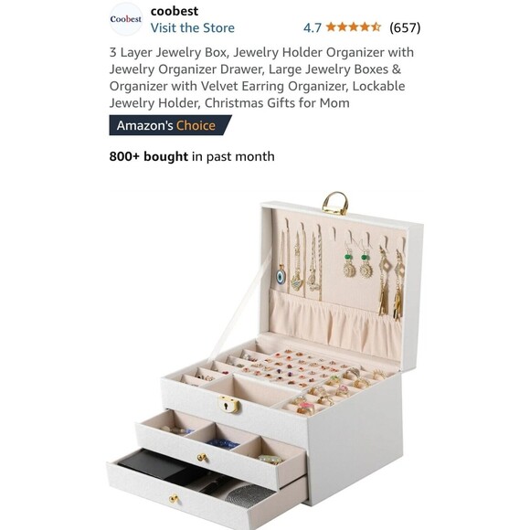 3 Layer White Jewelry Box, Jewelry Holder Organizer  , Large - Picture 11 of 14